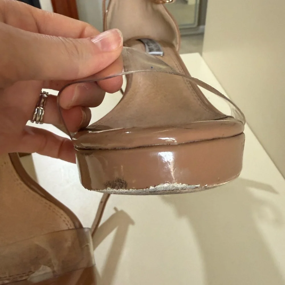 Nude Clear Strap Block Heel Sandals